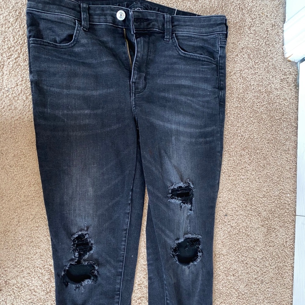 American Eagle High Rise Distressed Black Jeans